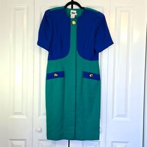 Vintage Leslie Fay Color block 80's Retro Dress Size 10